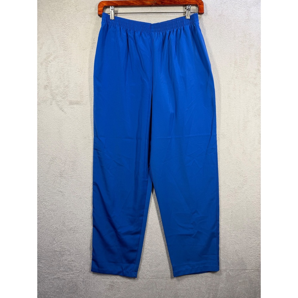 Susan Graver Style Pants Women L Blue Vintage Elastic Waist Lightweight Trousers